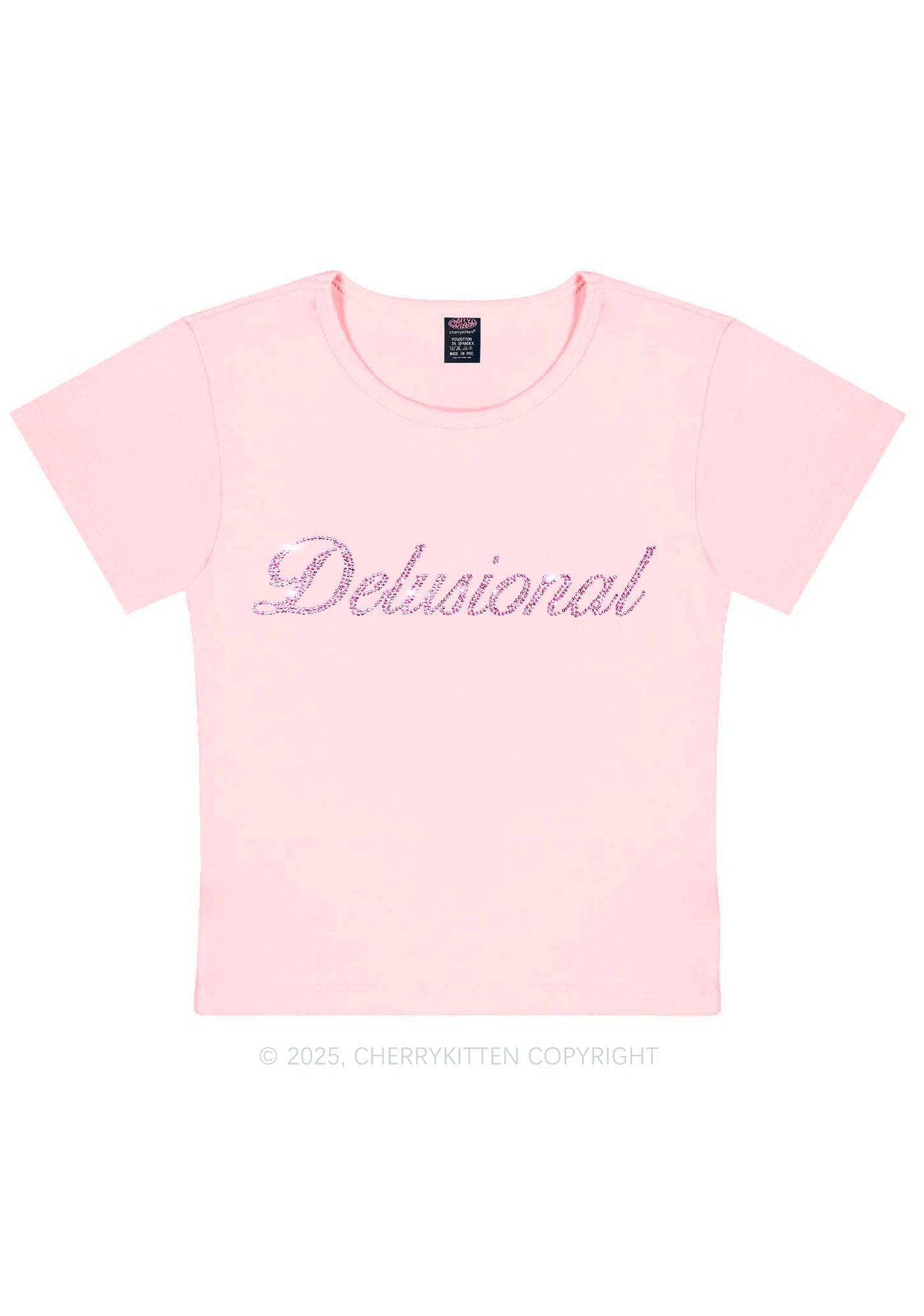 Rhinestone Delusional Y2K Baby Tee Cherrykitten