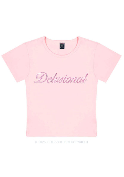 Rhinestone Delusional Y2K Baby Tee Cherrykitten