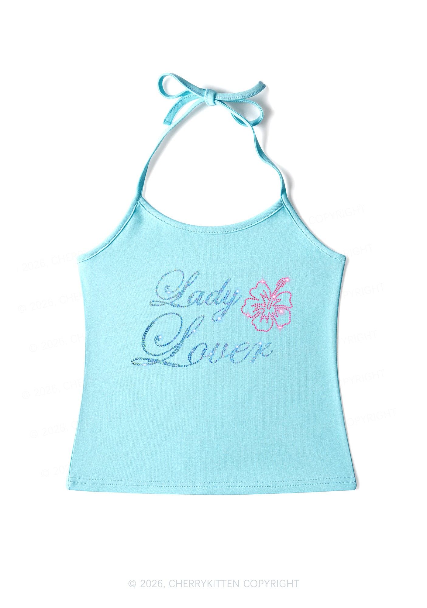 Rhinestone Lady Lover Pride Y2K Halter Neck Cami Cherrykitten