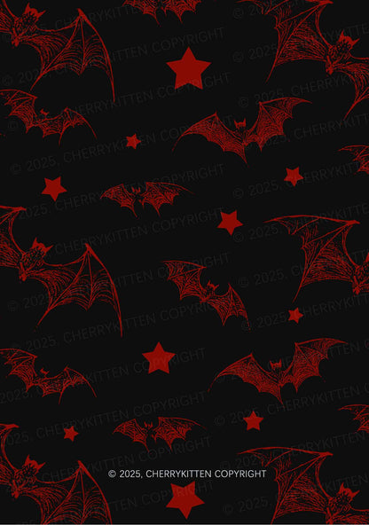 Bat And Star Y2K Print Midi Skirt Cherrykitten