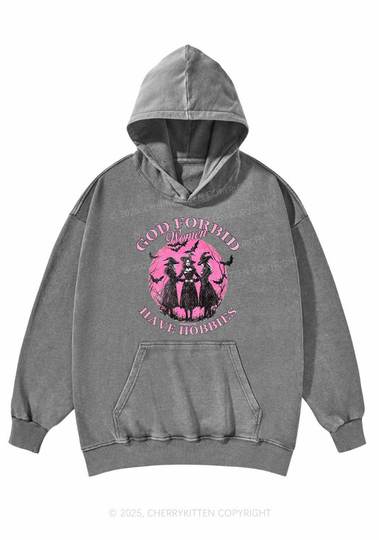 Halloween God Forbid Women Hobbies Y2K Washed Hoodie Cherrykitten