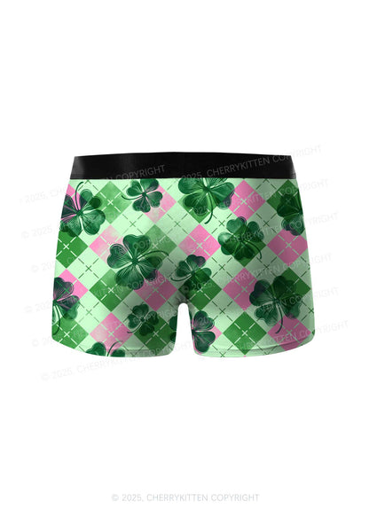 Four Leaf Clover Pink Plaid St Patricks Y2K Print Men Boxer Briefs Cherrykitten