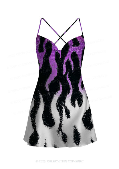 Asexual Flame Pride Y2K Print Satin Cowl Neck Slip Dress Cherrykitten
