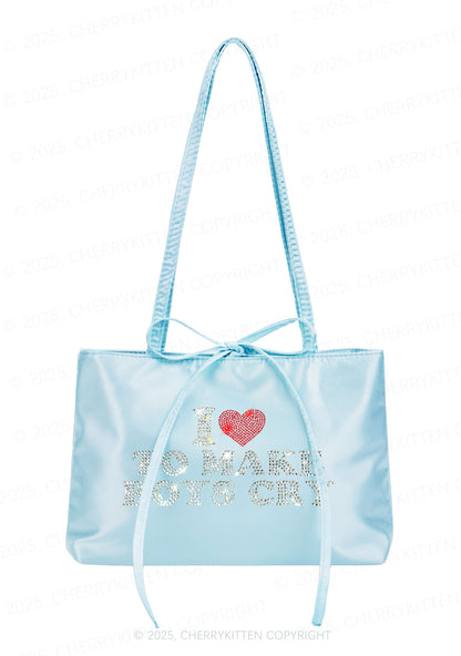 Rhinestone Love To Make Boys Cry Y2K Satin Bags Cherrykitten