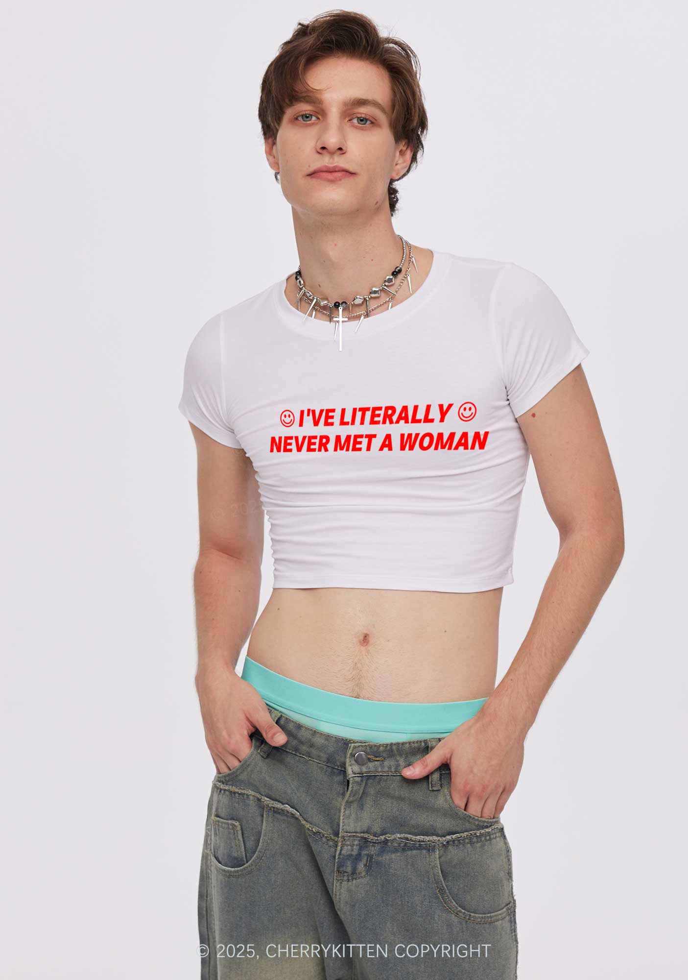 Never Met Woman Pride Y2K Baby Tee Cherrykitten