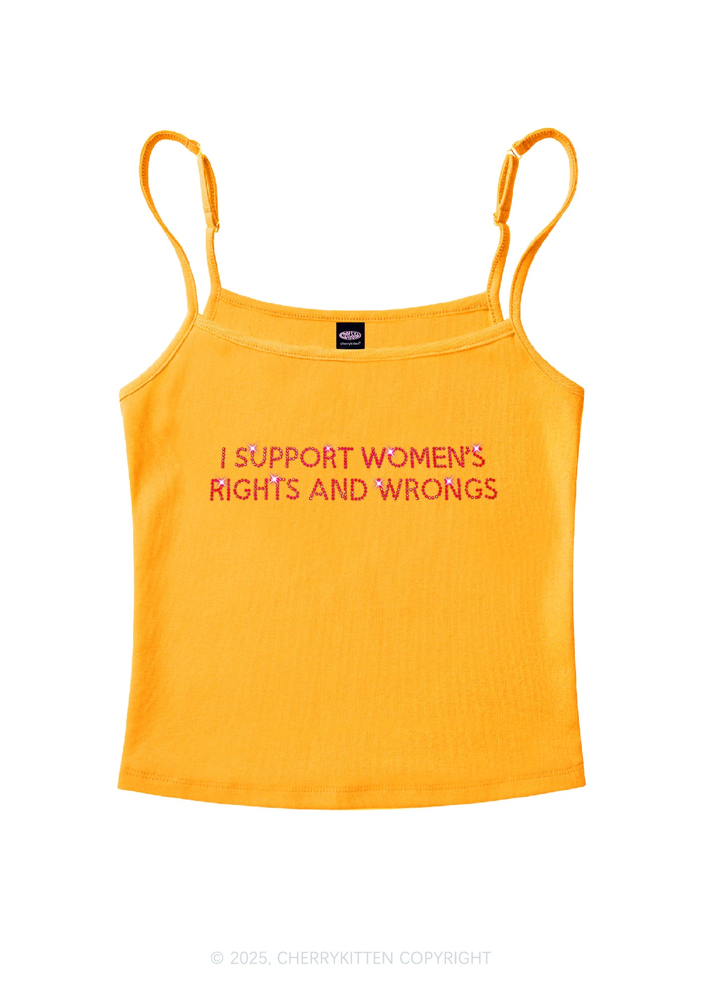 Rhinestone I Support Women Y2K Spaghetti Strap Cami Cherrykitten