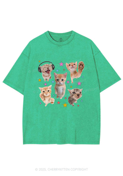 Adorable Cats Y2K Shirts Washed Tee Cherrykitten