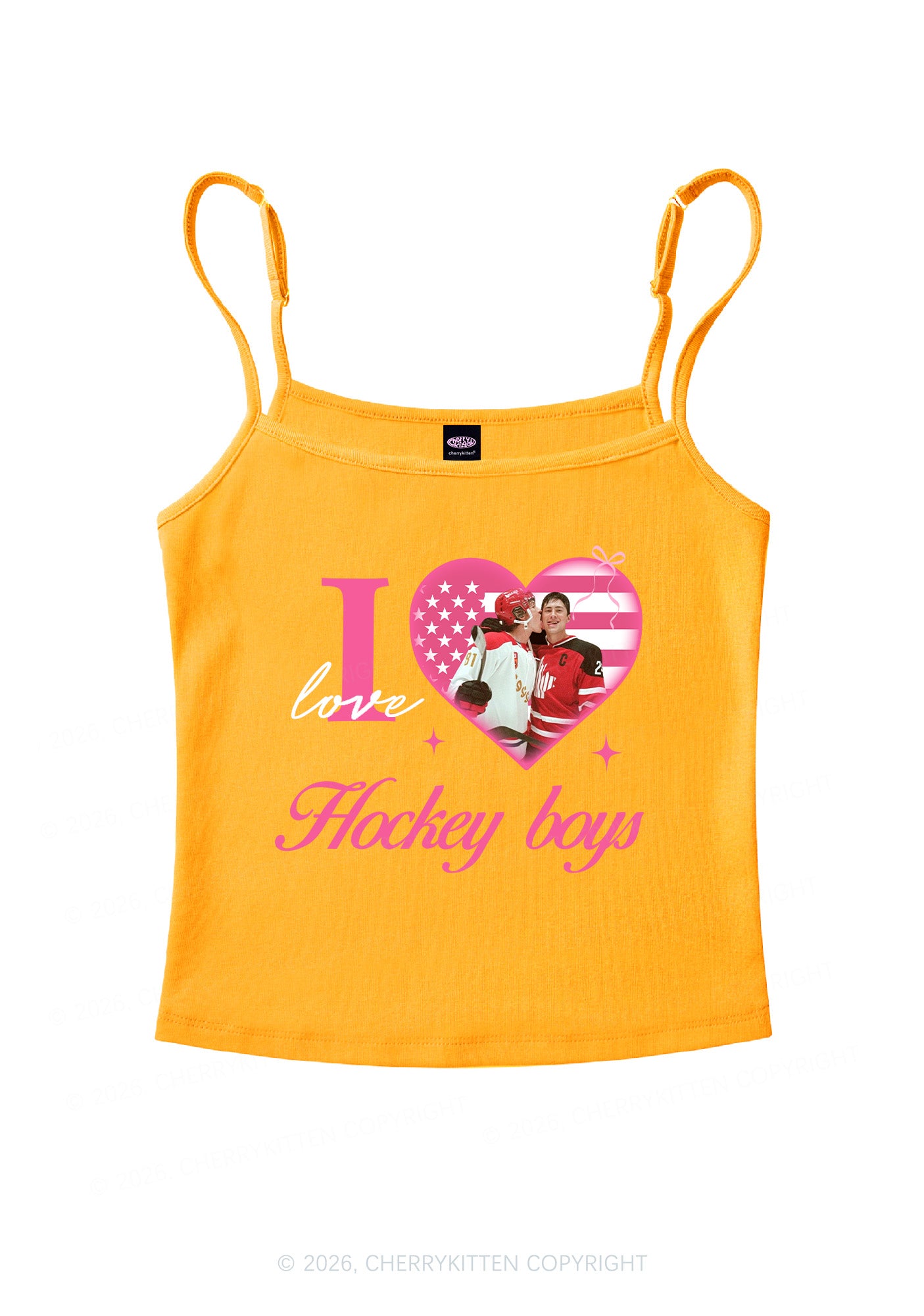I Love US Hockey Boys HR Y2K Spaghetti Strap Cami Cherrykitten