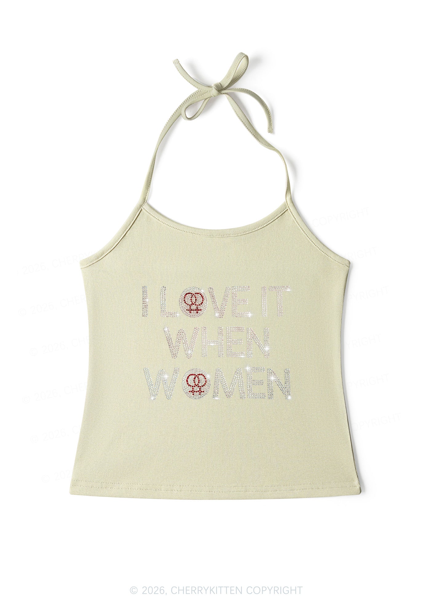Rhinestone I Love It When Women Pride Y2K Halter Neck Cami Cherrykitten
