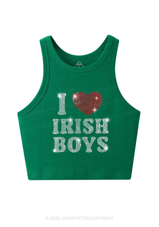Rhinestone I Love Irish Boys St Patricks Y2K Crop Tank Top Cherrykitten
