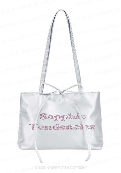 Rhinestone Sapphic Tendencies Pride Y2K Satin Bags Cherrykitten
