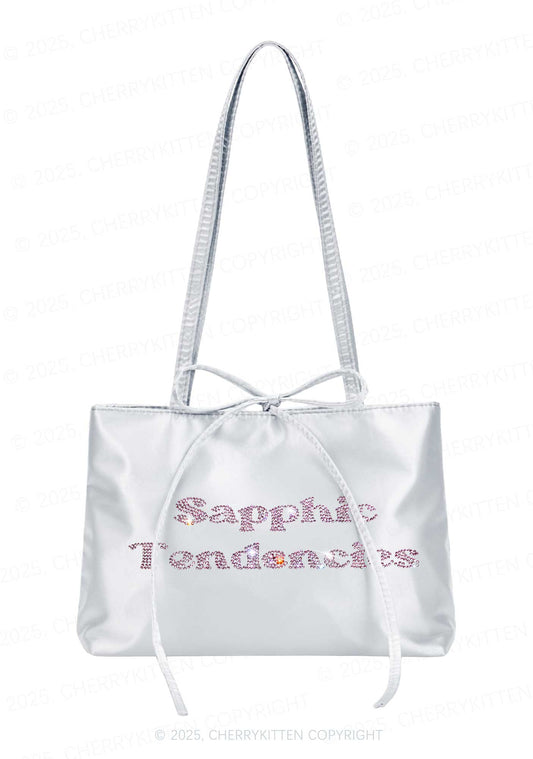 Rhinestone Sapphic Tendencies Pride Y2K Satin Bags Cherrykitten