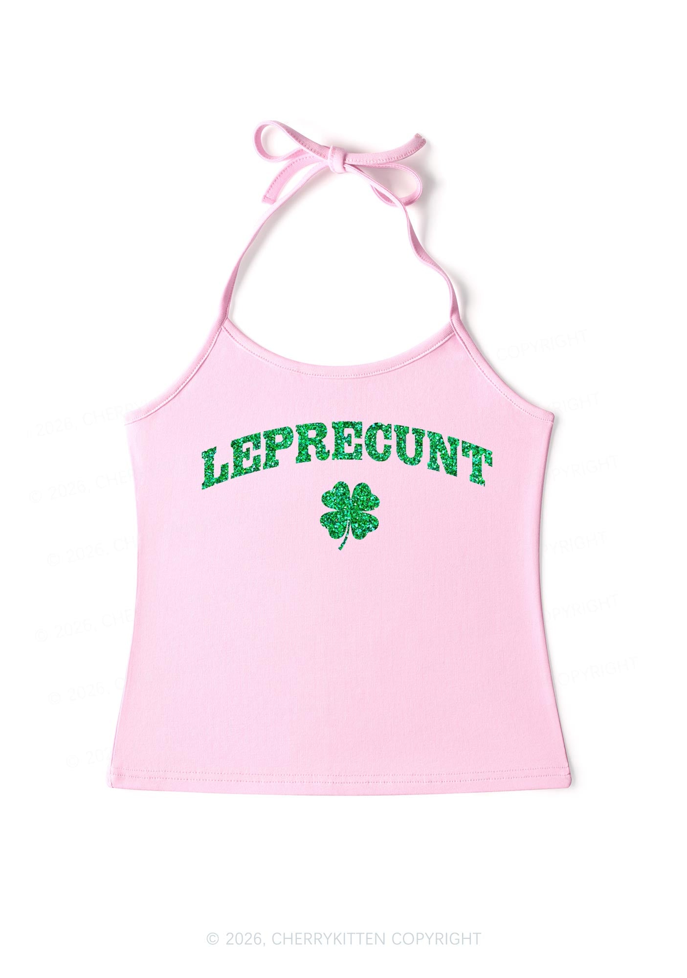 Glitter Leprecunt St Patricks Y2K Halter Neck Cami Cherrykitten