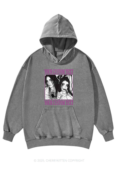 Custom Halloween Creepy Couple Y2K Washed Hoodie Cherrykitten