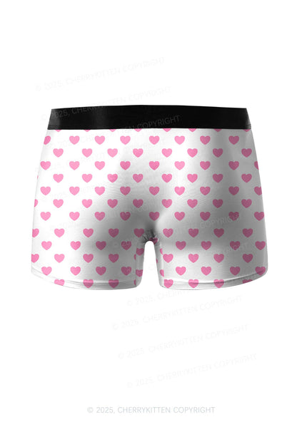 Plain Pink Heart Valentine's Day Y2K Print Couples Boxer Briefs Set Cherrykitten