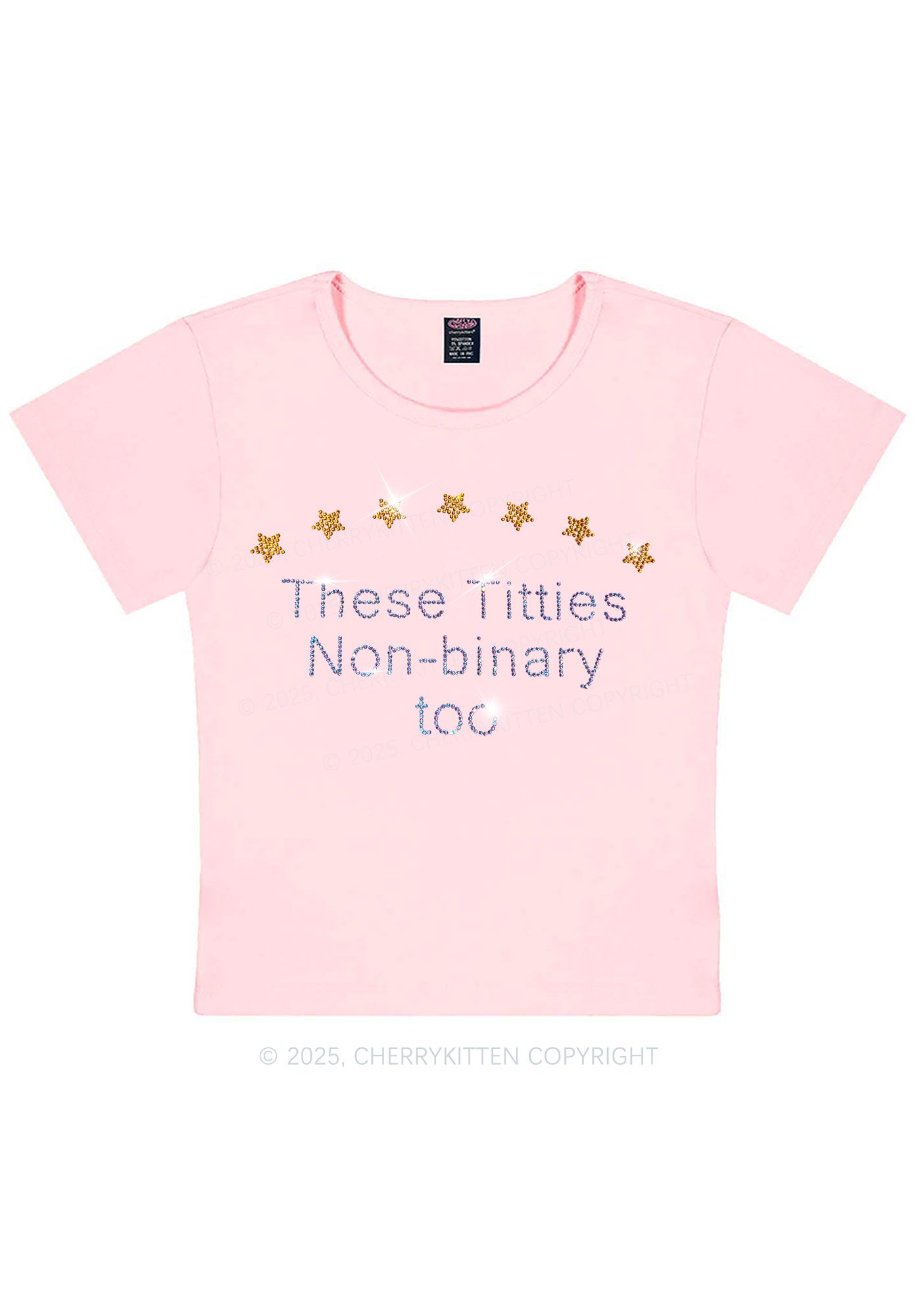 Rhinestone Txtties Nonbinary Too Y2K Baby Tee Cherrykitten