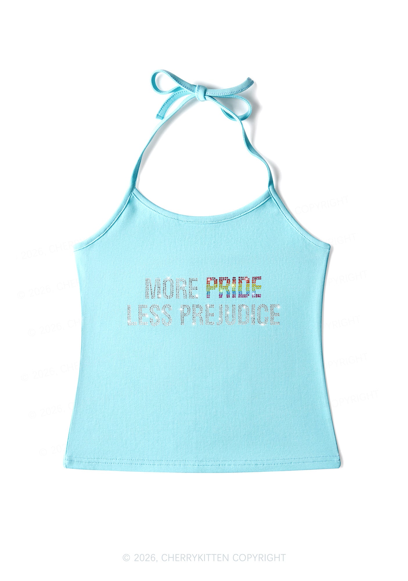 Rhinestone More Pride Less Prejudice Pride Y2K Halter Neck Cami Cherrykitten