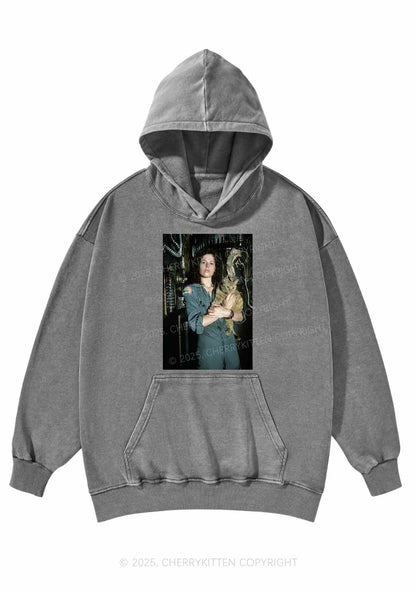Halloween Space Lady Cat Y2K Washed Hoodie Cherrykitten