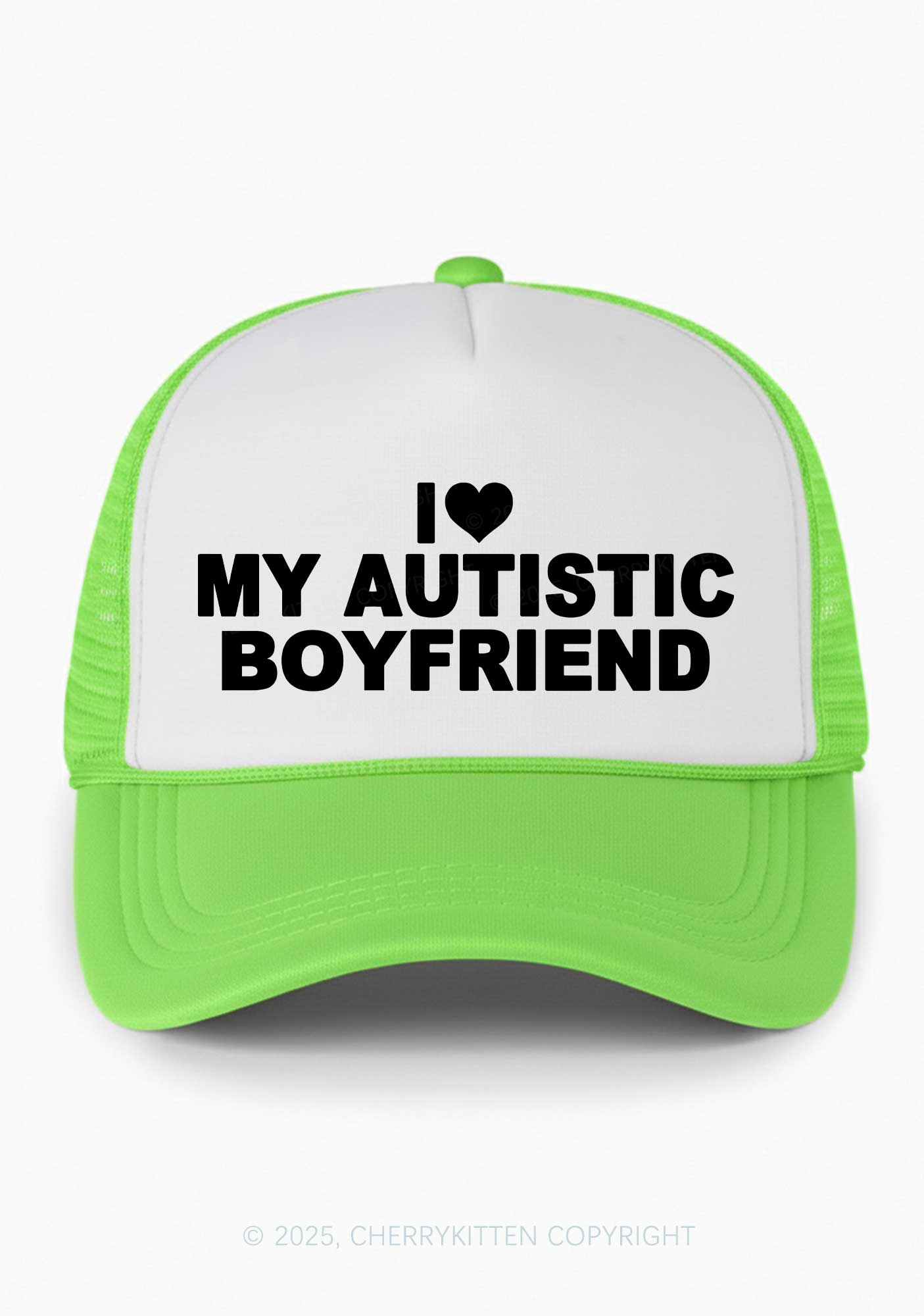I Love My Autistic GF BF Valentine's Day Y2K Colorblock Trucker Hat Cherrykitten