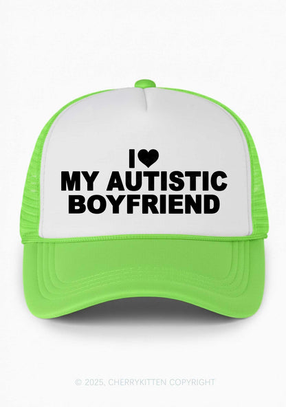 I Love My Autistic GF BF Valentine's Day Y2K Colorblock Trucker Hat Cherrykitten