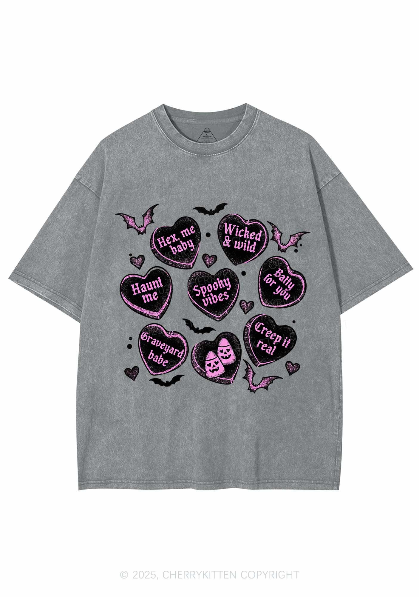 Spooky Candy Heart Valentine's Day Y2K Shirts Washed Tee Cherrykitten