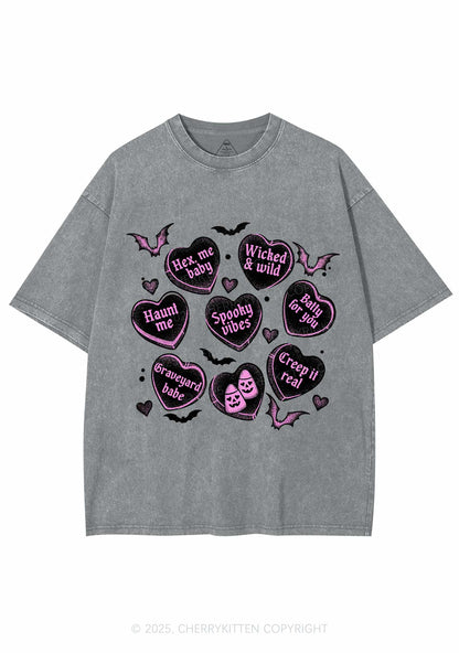 Spooky Candy Heart Valentine's Day Y2K Shirts Washed Tee Cherrykitten