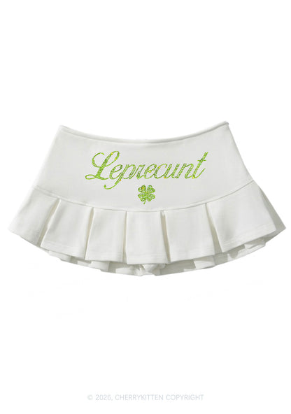 Rhinestone Leprecunt St Patricks Y2K Mini Pleated Skirts Cherrykitten