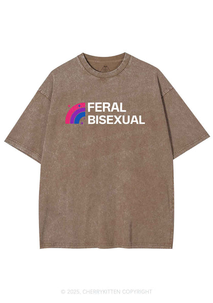 Feral Bisexual Pride Y2K Shirts Washed Tee Cherrykitten
