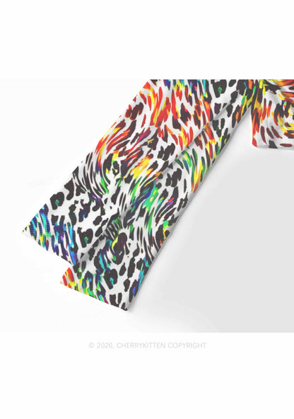 Rainbow Leopard Pride Y2K Mesh Long Sleeve Crop Top Cherrykitten