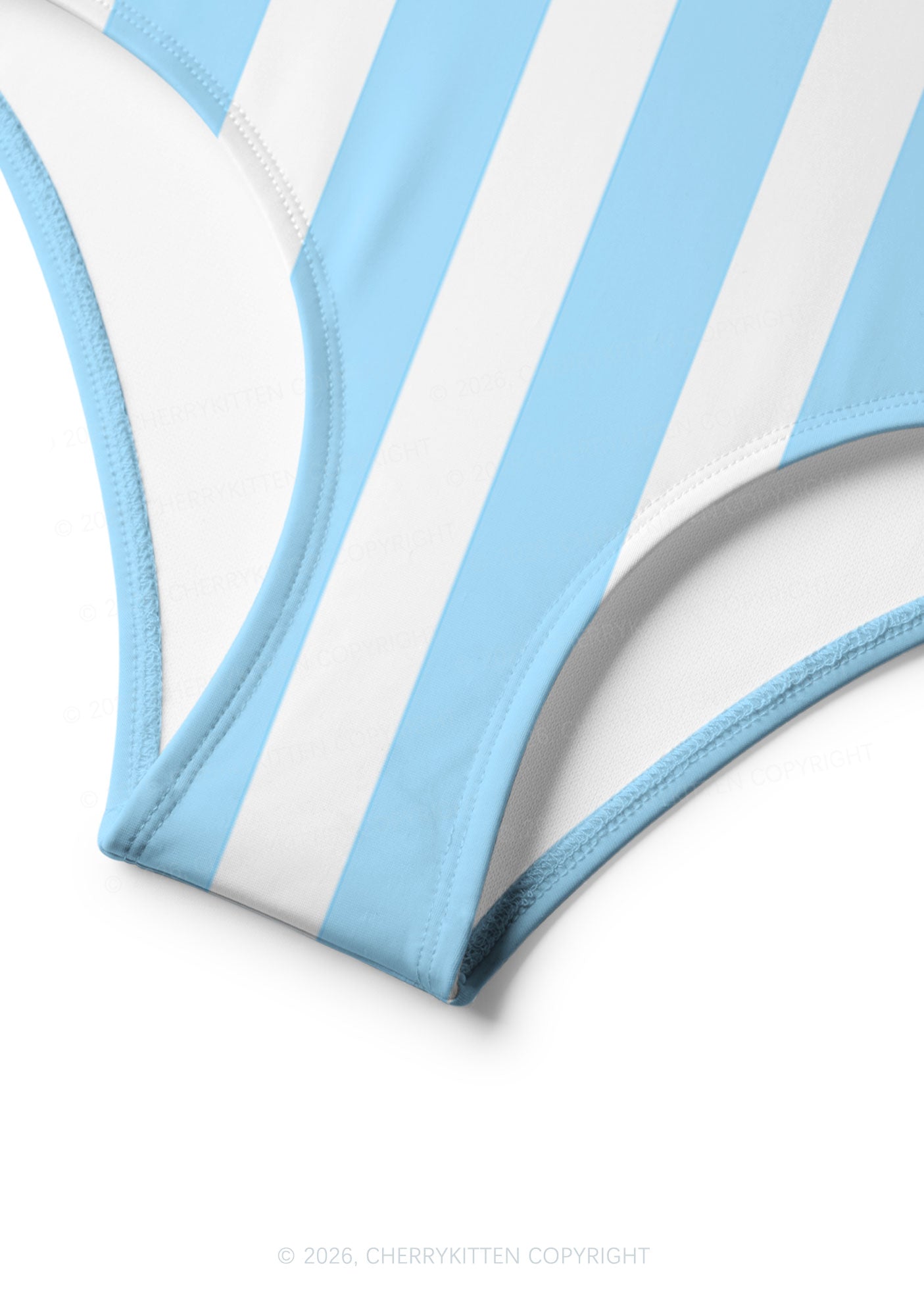 Blue White Vertical Stripes Y2K Print Bikini Set Cherrykitten