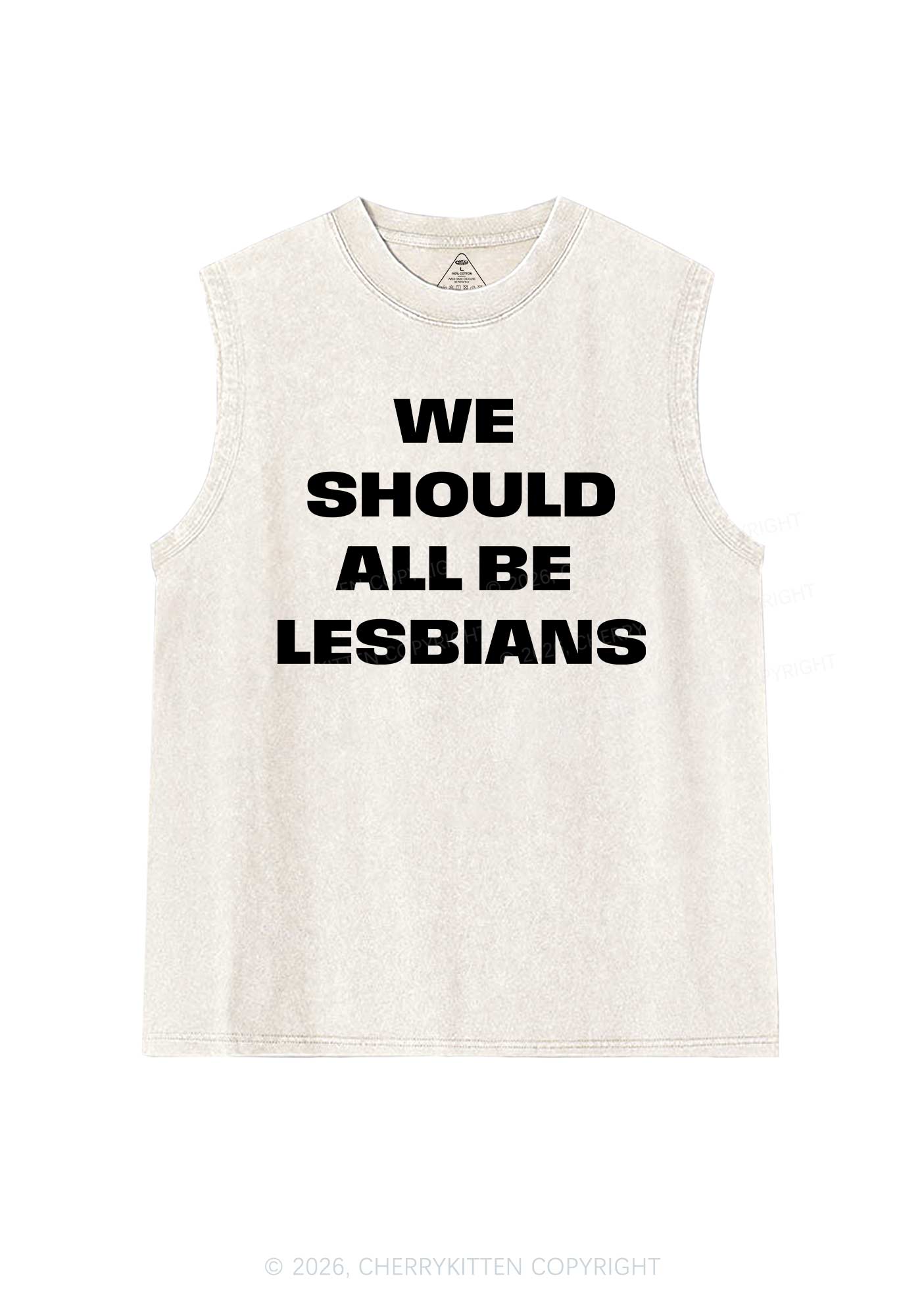 We Should All Be Lesbians Pride Y2K Washed Muscle Tank Cherrykitten