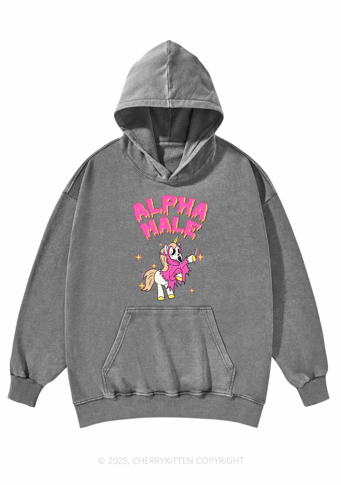 Halloween Unicorn Alpha Male Y2K Washed Hoodie Cherrykitten