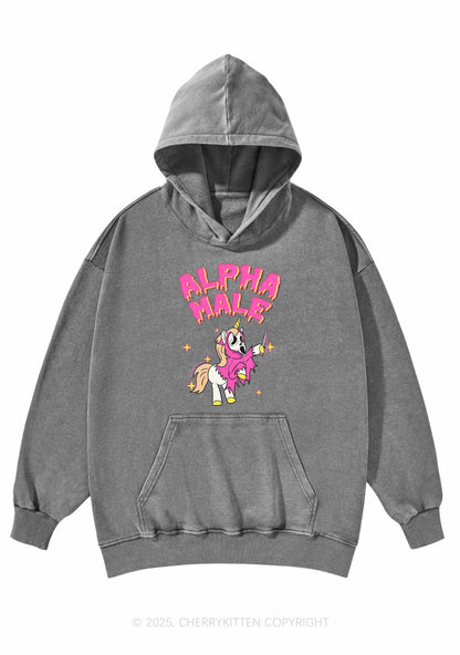 Halloween Unicorn Alpha Male Y2K Washed Hoodie Cherrykitten