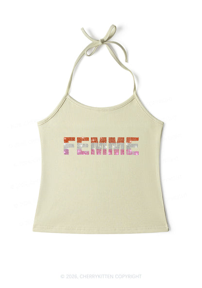 Rhinestone Femme Pride Y2K Halter Neck Cami Cherrykitten