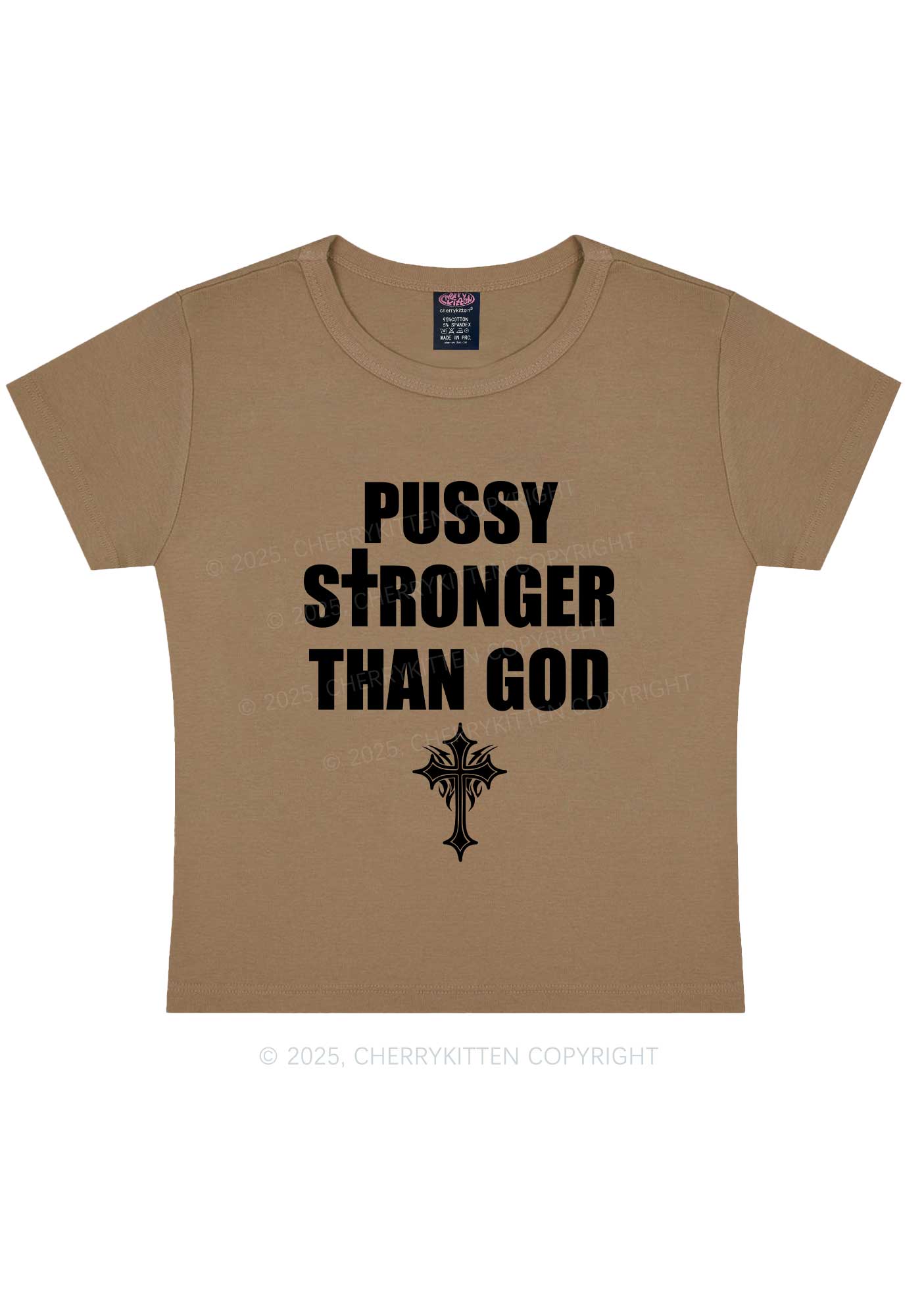 Puxxy Stronger Than God Y2K Baby Tee Cherrykitten