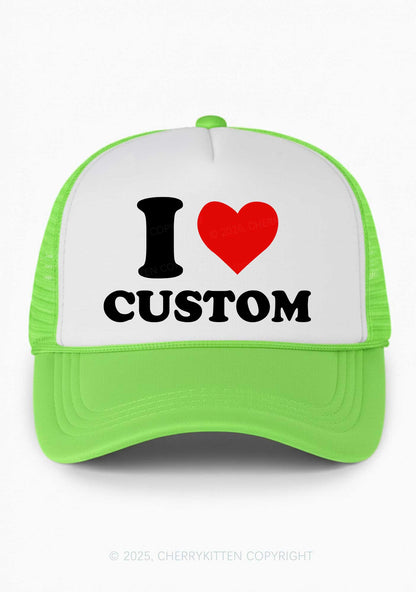 I Love Custom Valentine's Day Y2K Colorblock Trucker Hat Cherrykitten