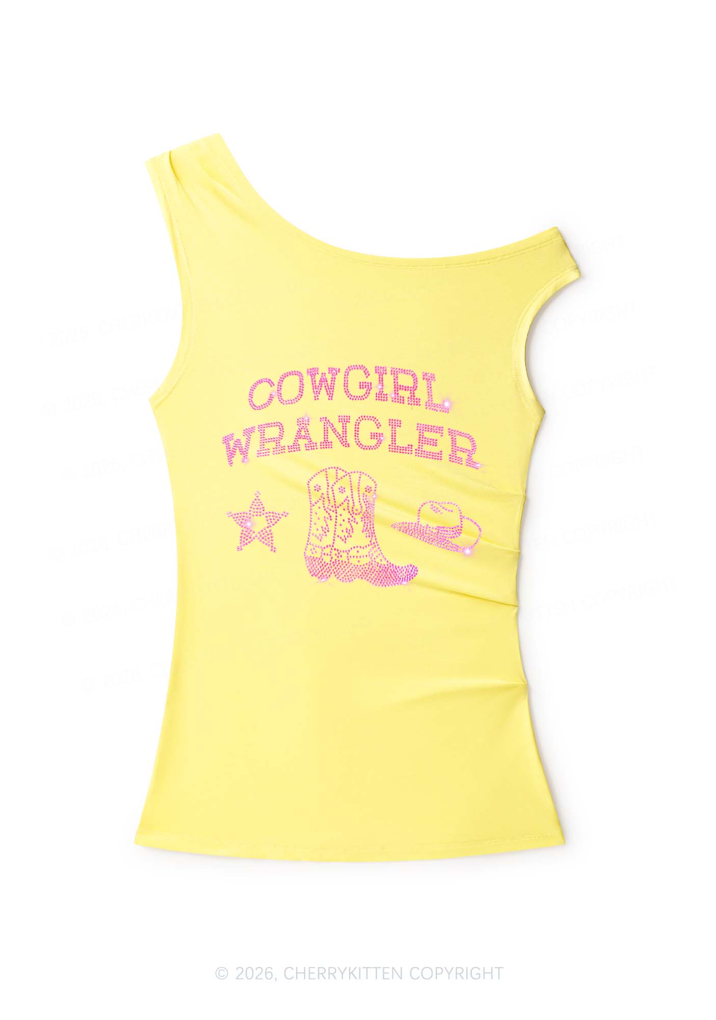 Rhinestone Cowgirl Wrangler Boots Pride Y2K Off Shoulder Tank Top Cherrykitten