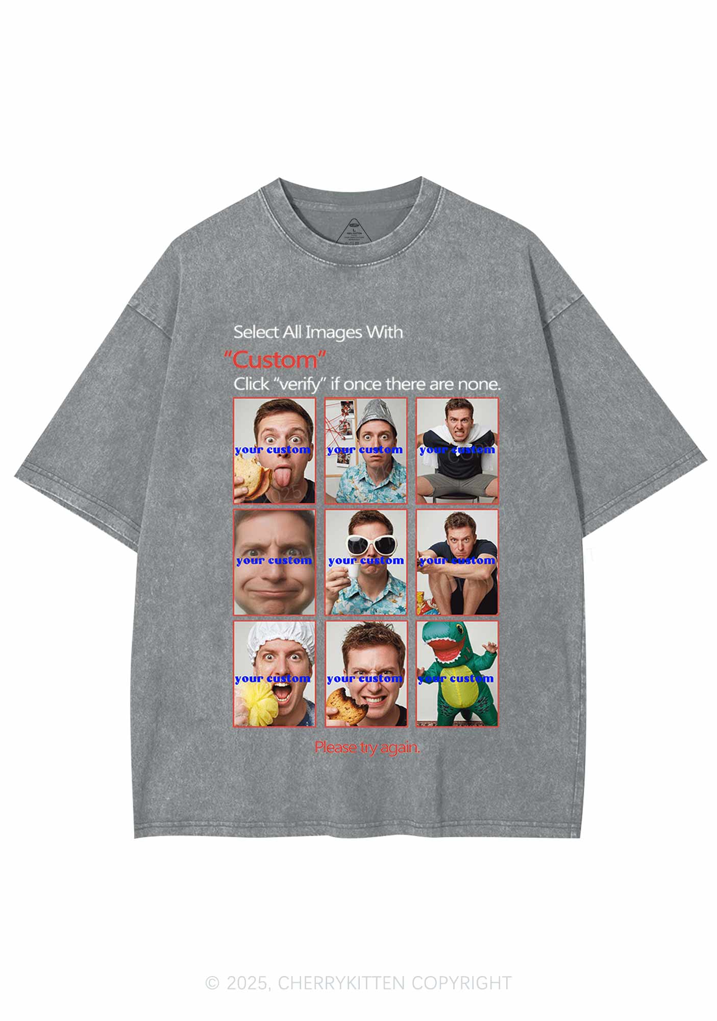 Custom Photo Verification Code Y2K Shirts Washed Tee Cherrykitten