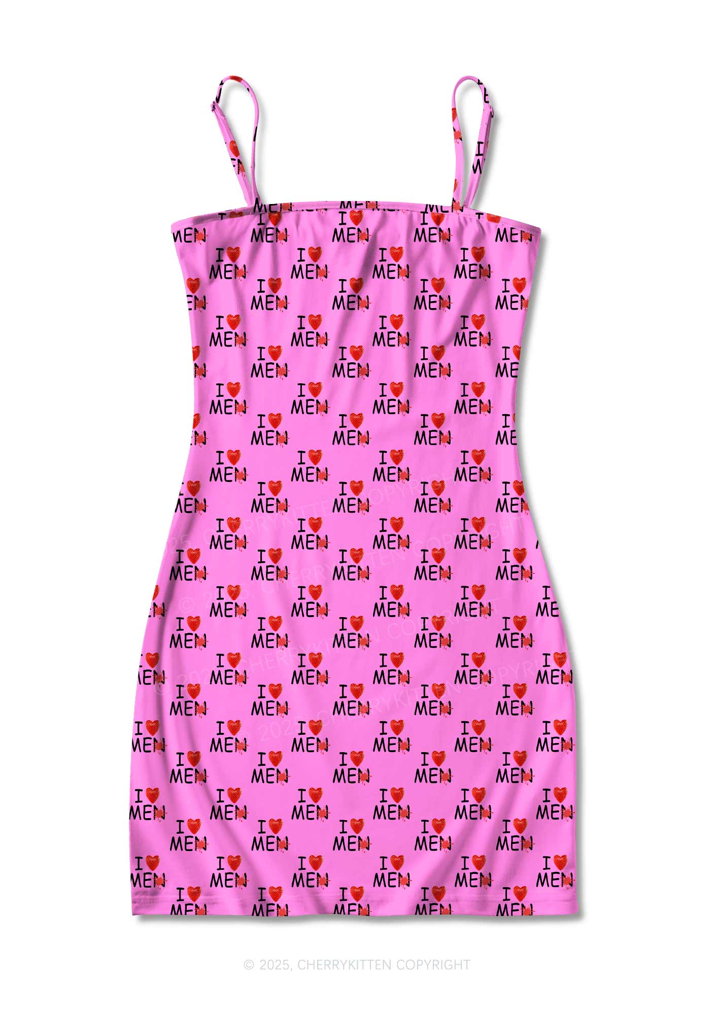 Love Me Not Men Pink Valentine's Day Y2K Print Slip Dress Cherrykitten