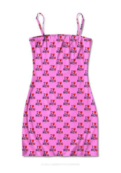 Love Me Not Men Pink Valentine's Day Y2K Print Slip Dress Cherrykitten