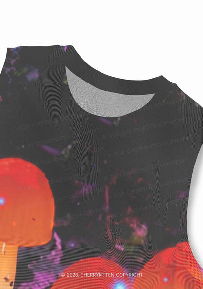 Lesbian Glowing Mushroom Pride Y2K Mesh Muscle Tank Cherrykitten