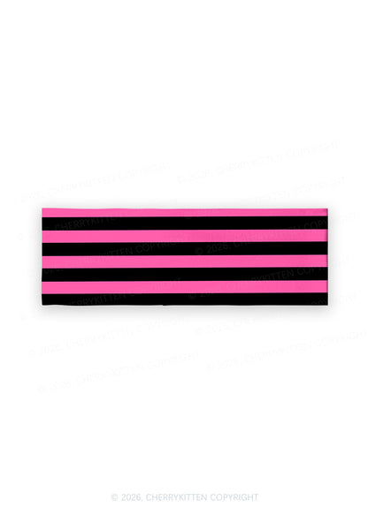 Pink And Black Stripes Y2K Print Headband Cherrykitten