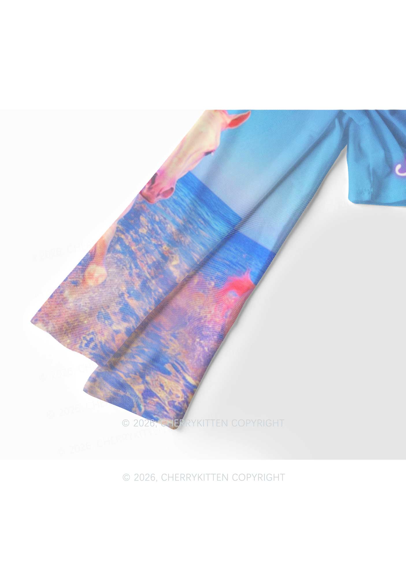 Blue Fag Princess Horse Pride Y2K Mesh Long Sleeve Crop Top Cherrykitten
