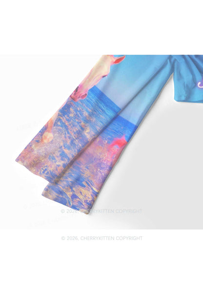 Blue Fag Princess Horse Pride Y2K Mesh Long Sleeve Crop Top Cherrykitten