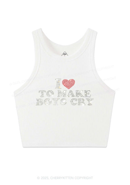 Rhinestone Love To Make Boys Cry Y2K Crop Tank Top Cherrykitten