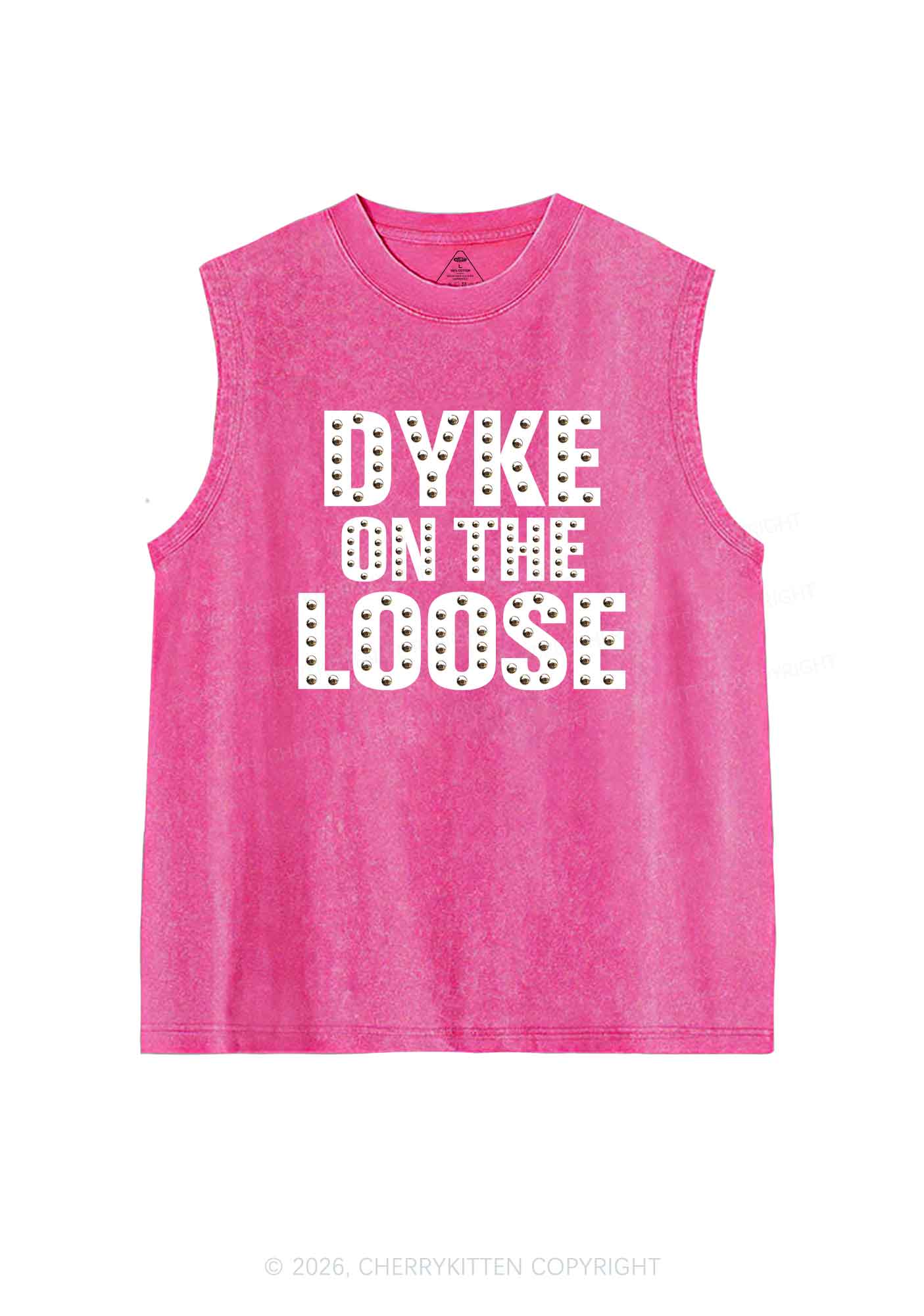 Dyke On The Loose Pride Y2K Washed Muscle Tank Cherrykitten