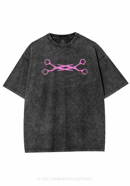 Glitter Pink Scissor Pride Y2K Shirts Washed Tee Cherrykitten