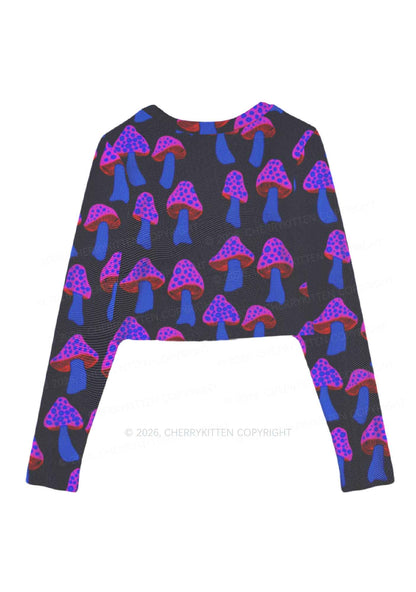 Blue Mushroom Y2K Mesh Long Sleeve Crop Top Cherrykitten
