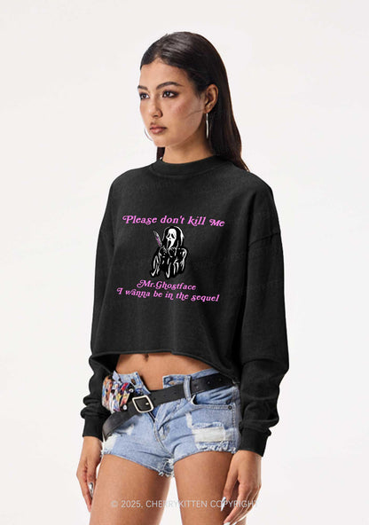 Halloween In The Sequel Y2K Crop Washed Sweatshirts Cherrykitten