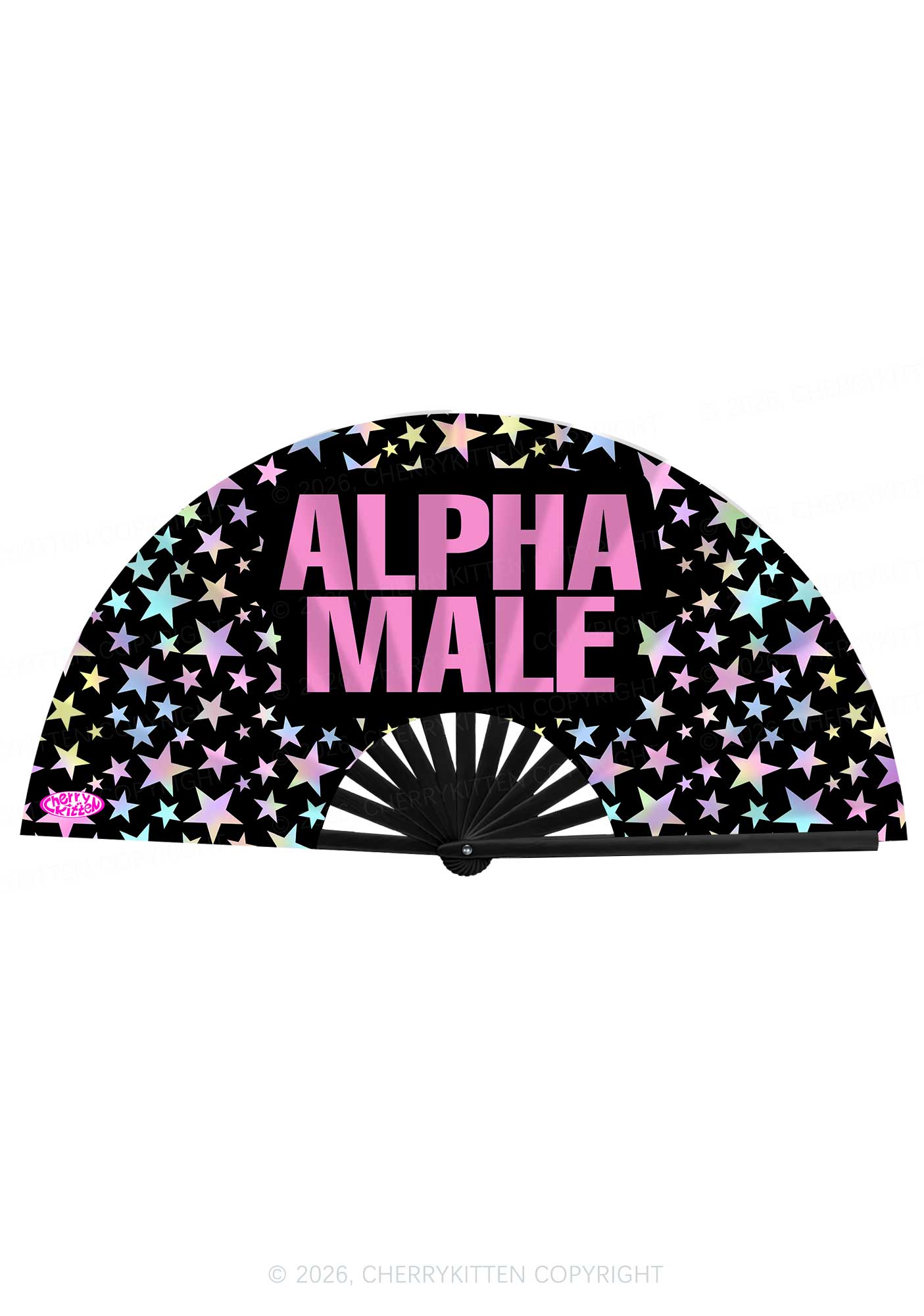 Black Alpha Male Y2K Rave Hand Fan Cherrykitten
